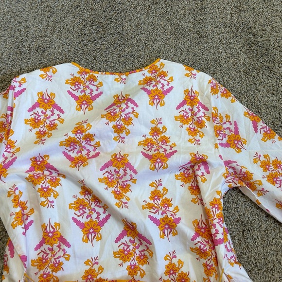 J.Crew Long Sleeve Block Print Floral Dress Orange India Cotton Tunic Med Pink - Picture 8 of 11